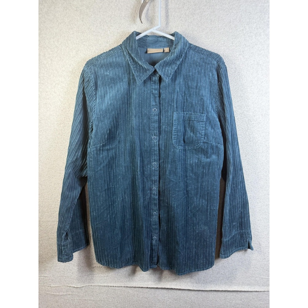 Croft & Barrow Shirt Womens XL Blue Corduroy Long Sleeve Button Up Casual Top